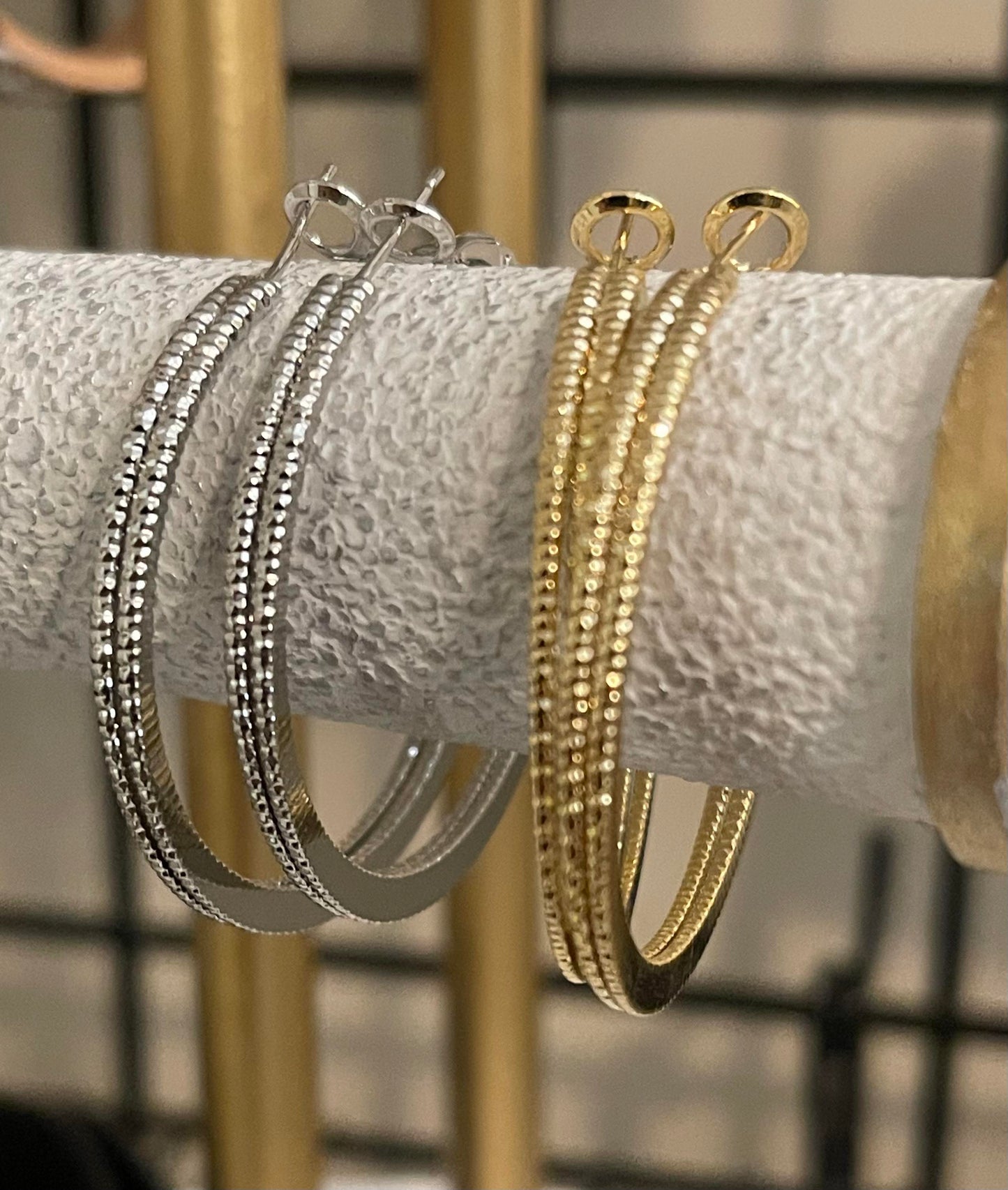 Hammered Double Row Hoop Earrings