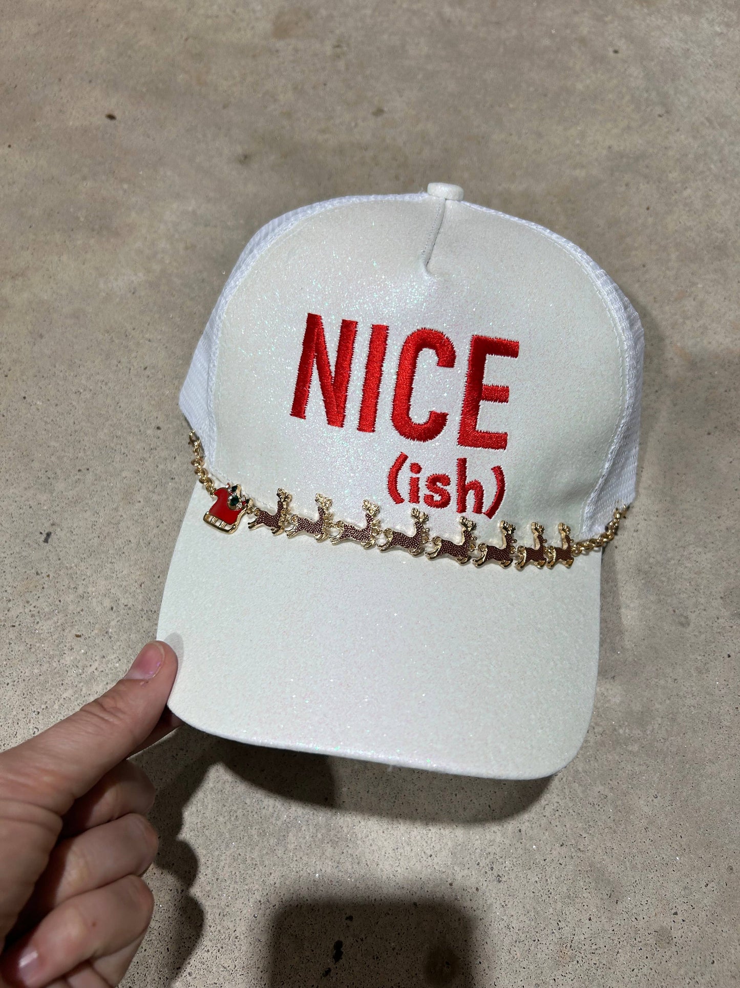 Nice-ish White Glitter Trucker Hat