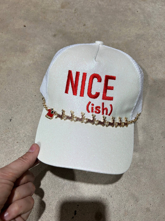 Nice-ish White Glitter Trucker Hat