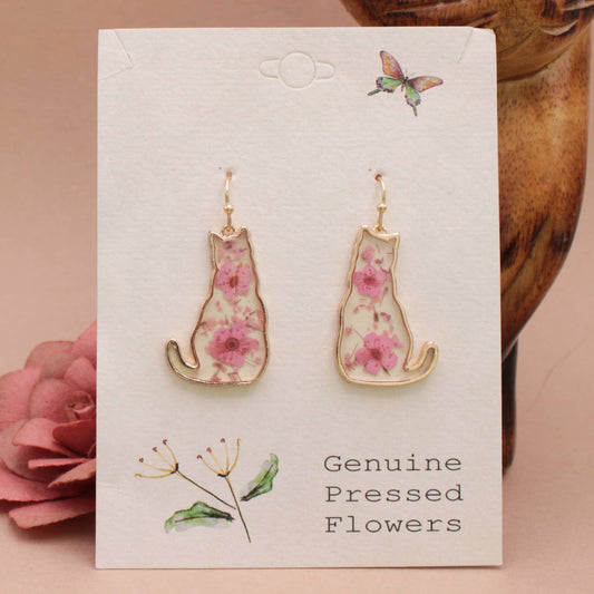 Cat Dried Flower Earrings