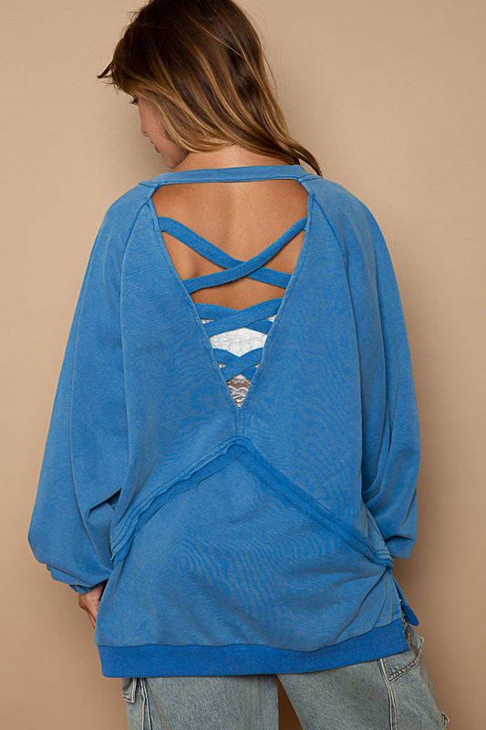Cross Back Sweatshirt Blue