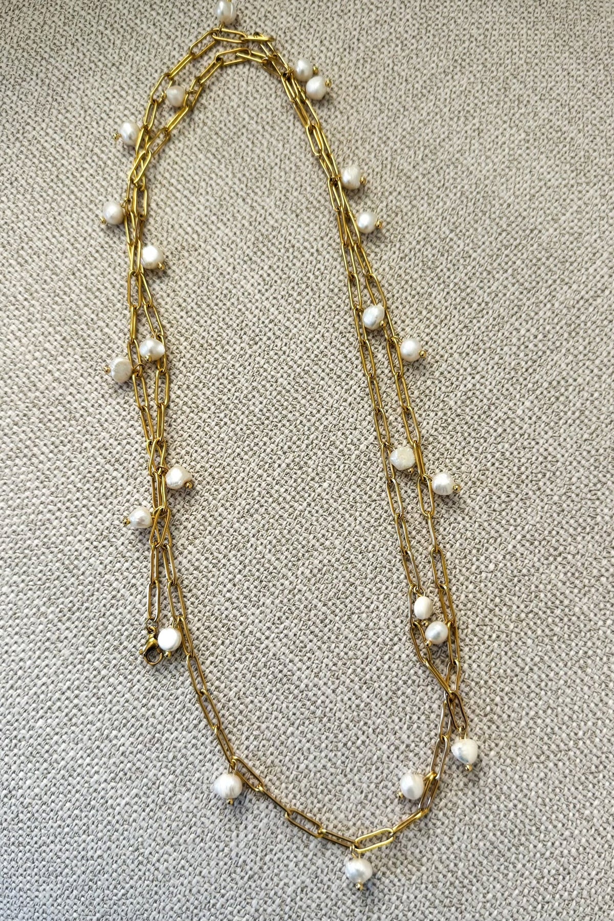 Long Pearl Paperclip Chain Necklace
