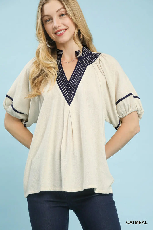 Linen Blend Oatmeal Top