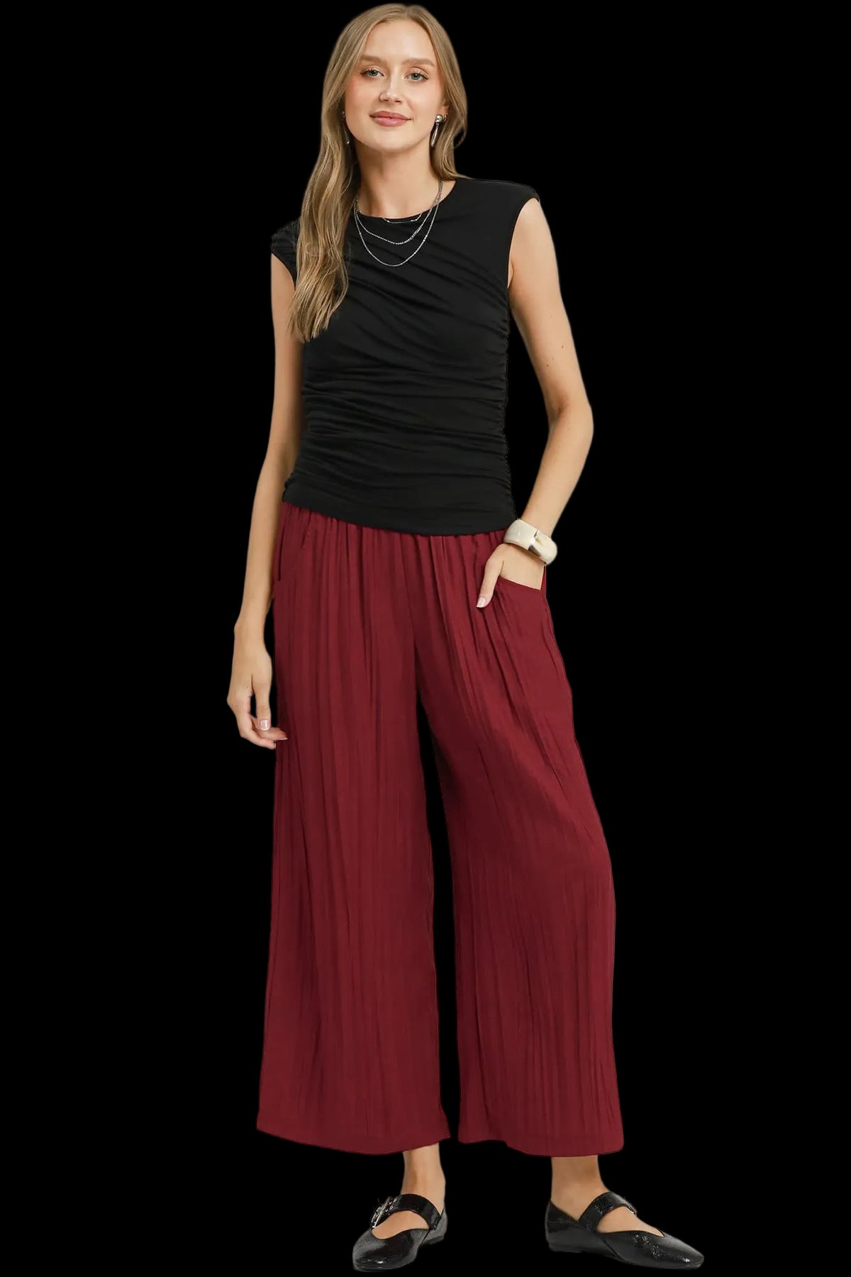 Pleated Pant in Merlot