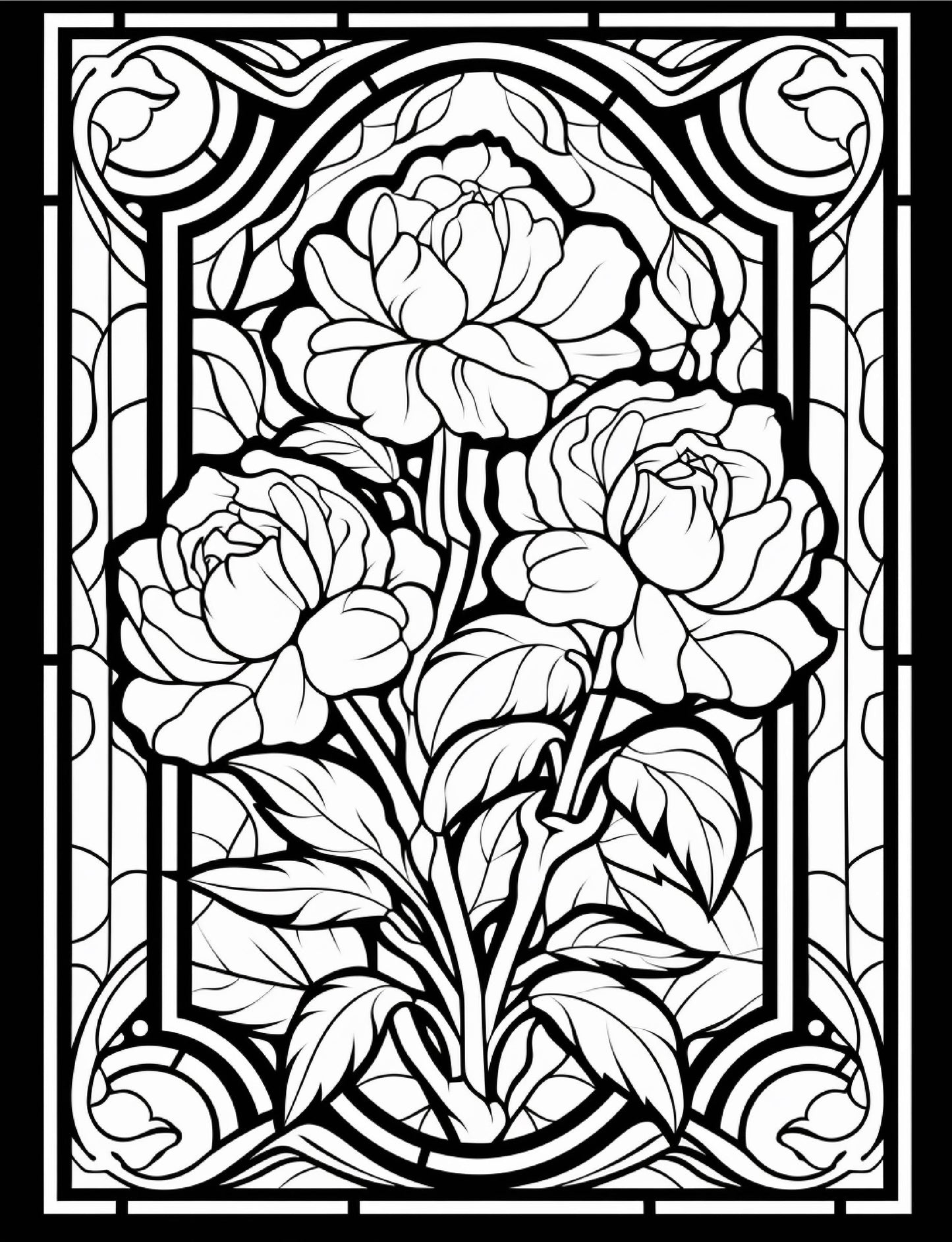 Adult Coloring Sheets Stained Glass Flowers