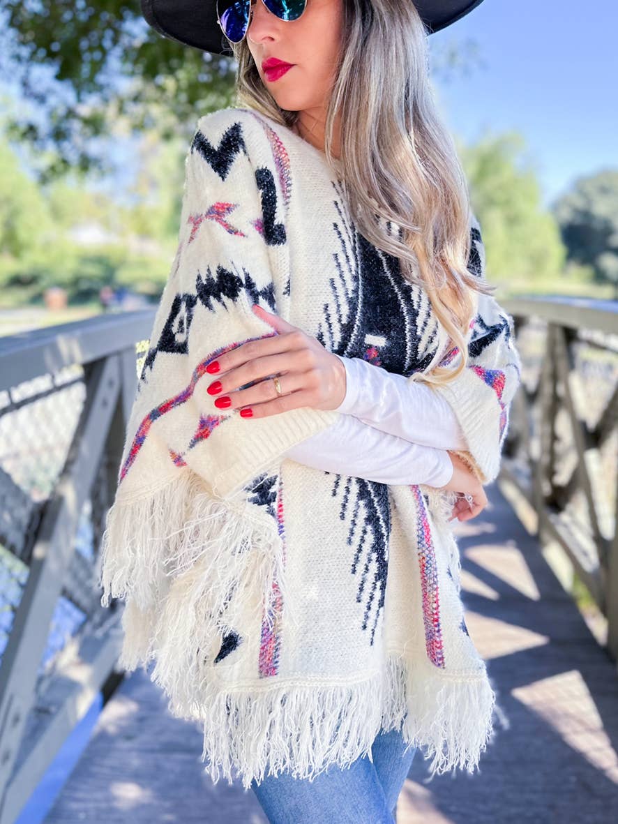 Aztec Eyelash Knit Poncho