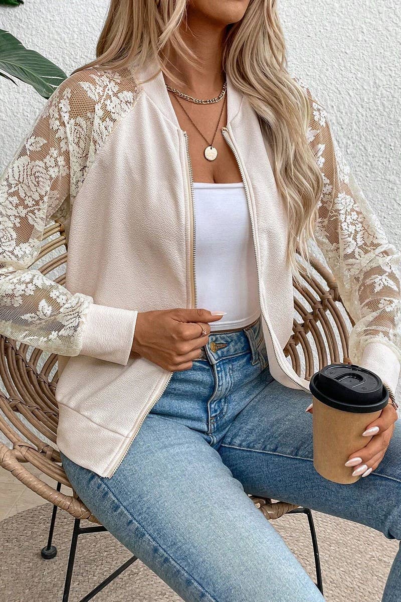 Lace Sleeve Bomber Jacket