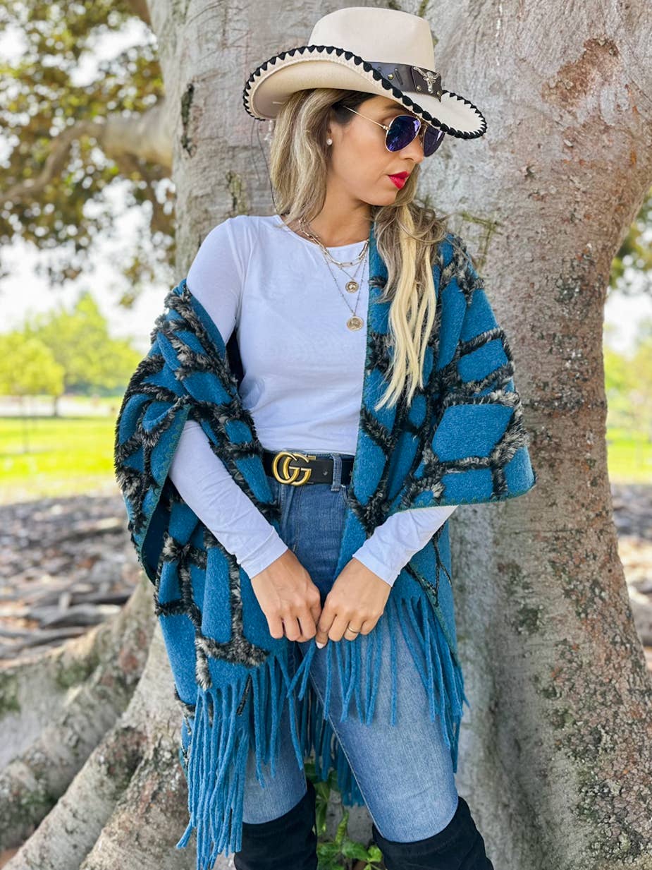 Textured Diamond Fringe Ruana Cardigan