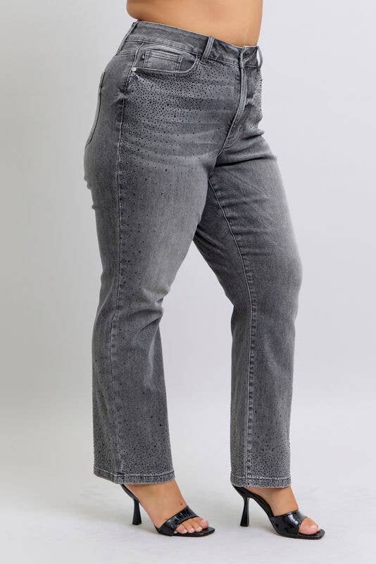 Judy Blue High Waist Rhinestone Straight Denim