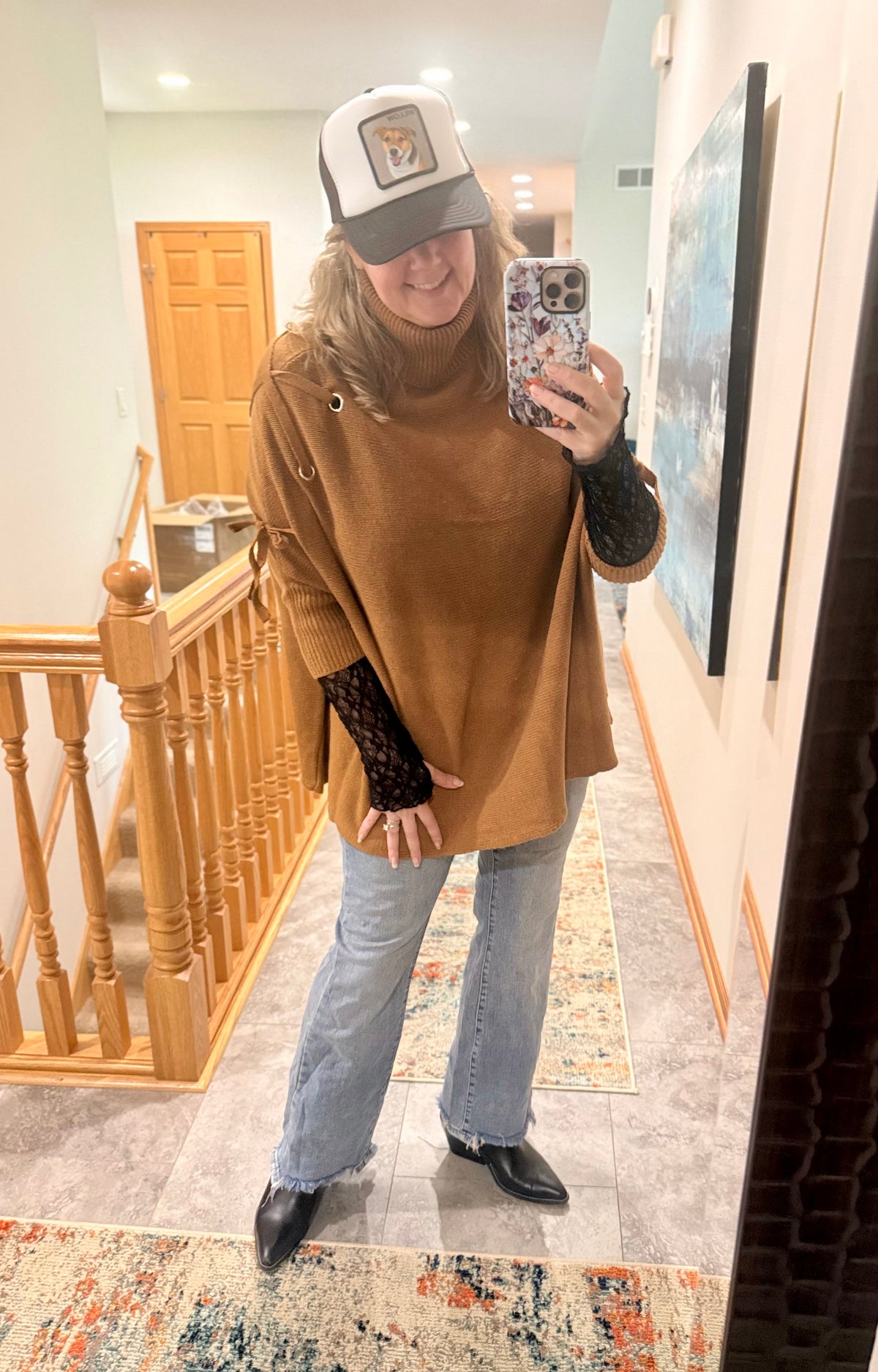 Lace Sleeve Turtleneck Top