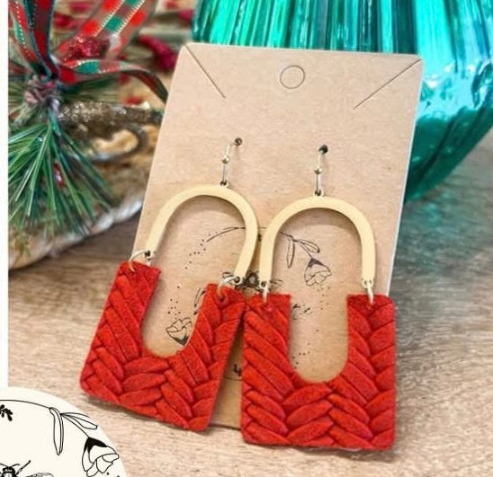 Red Woven Arch Earrings