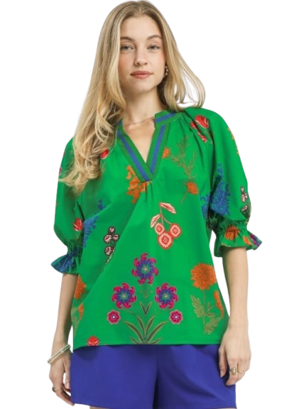 Island Green Floral Blouse
