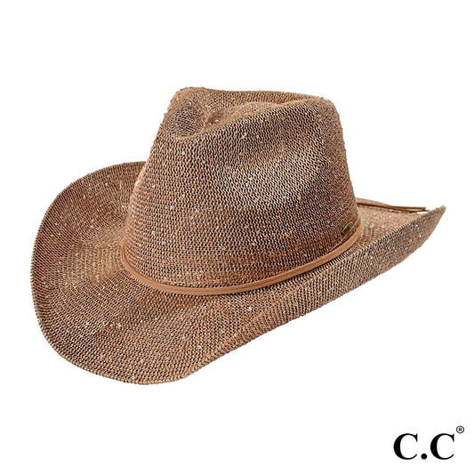 Sequin Cowboy Hat in Taupe