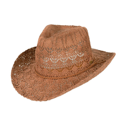 Horseshoe Lace Tan Knit Cowboy Hat