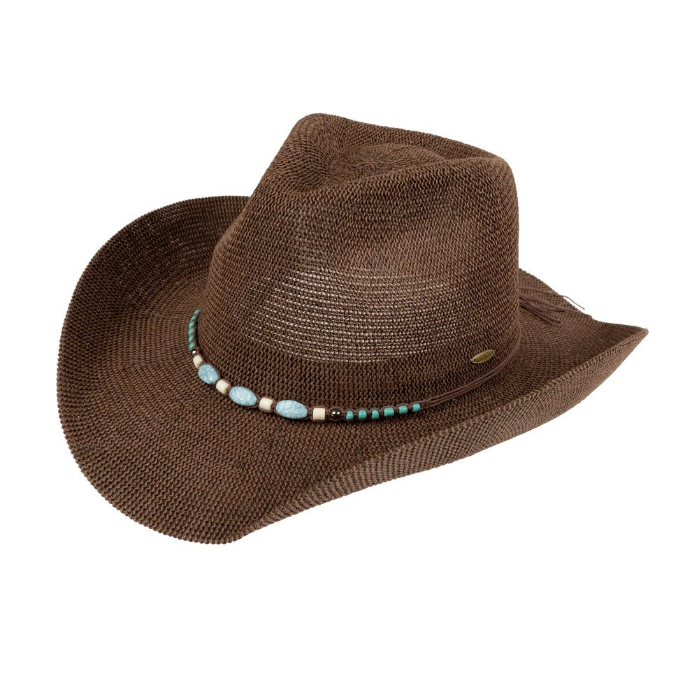 Brown Woven Cowboy Hat with Turquoise Band