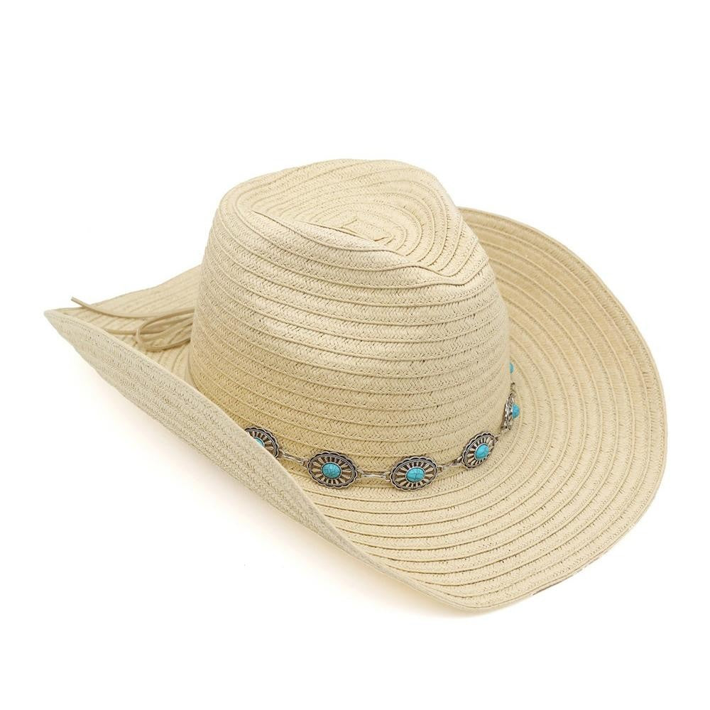 Straw Cowboy Hat With Concho Band