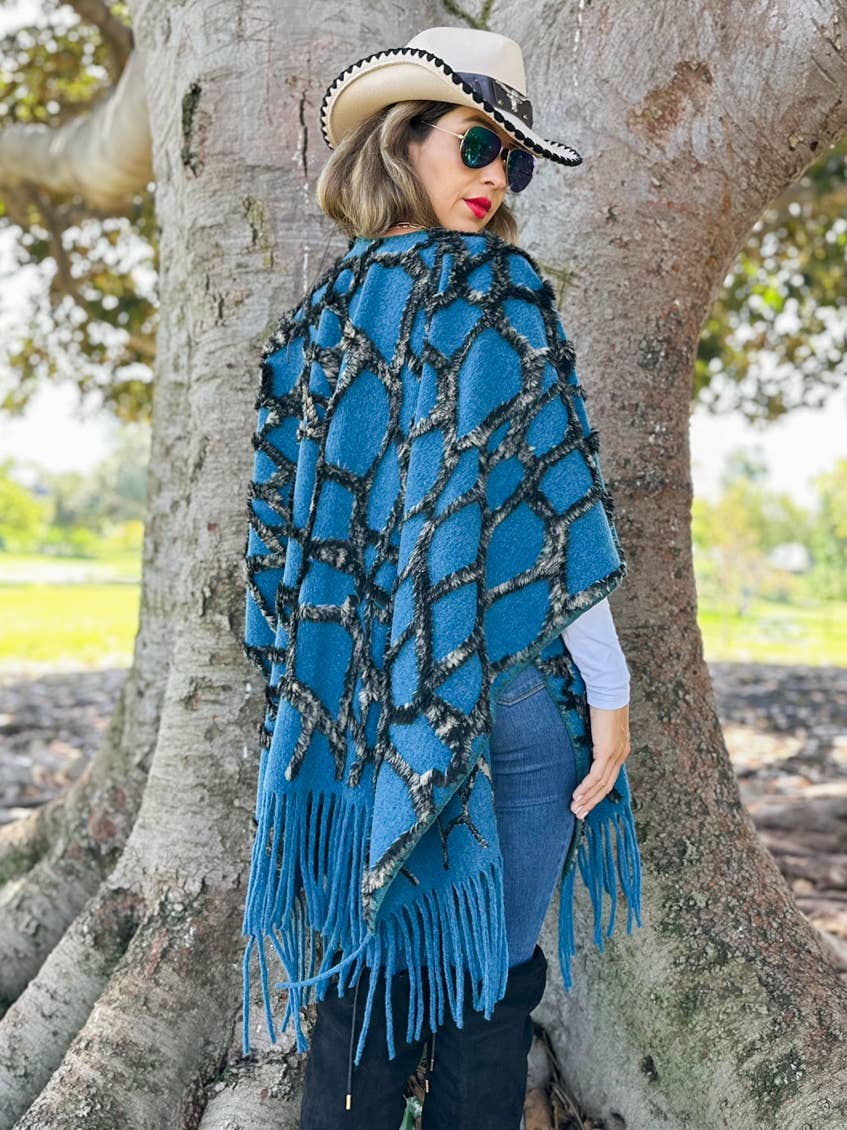 Textured Diamond Fringe Ruana Cardigan
