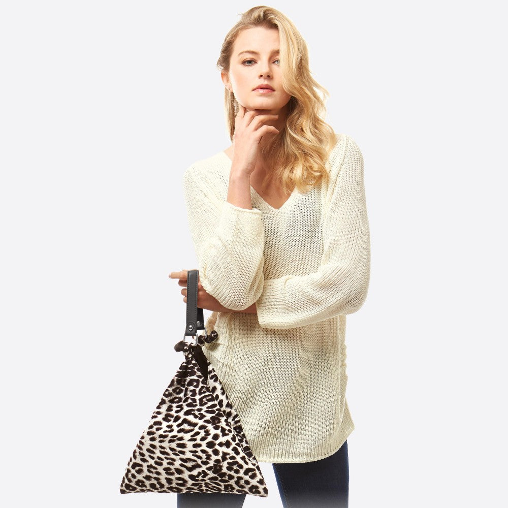Leopard Print Top Handle Tote Handbag White