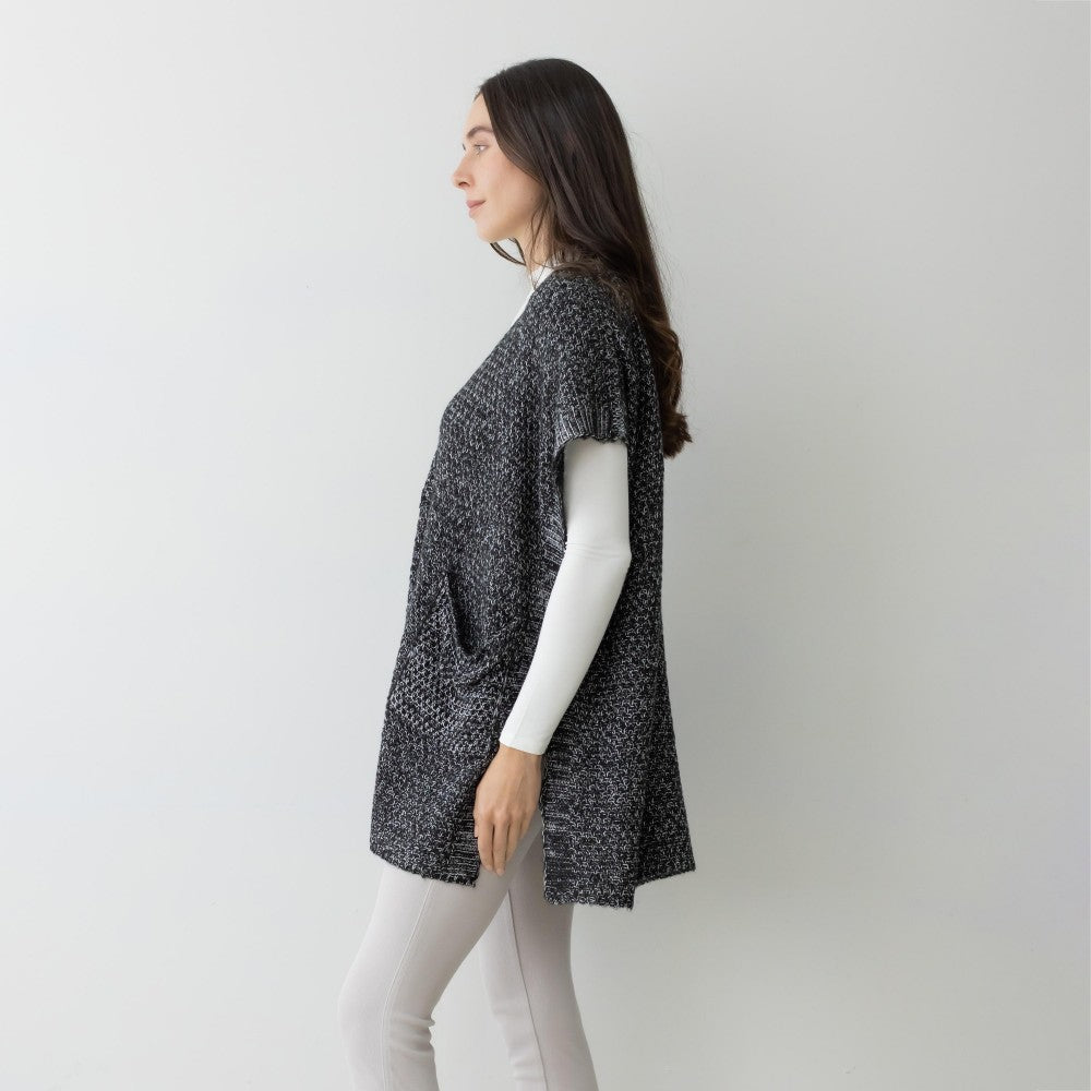 V Neck Knit Poncho Sweater With Pockets