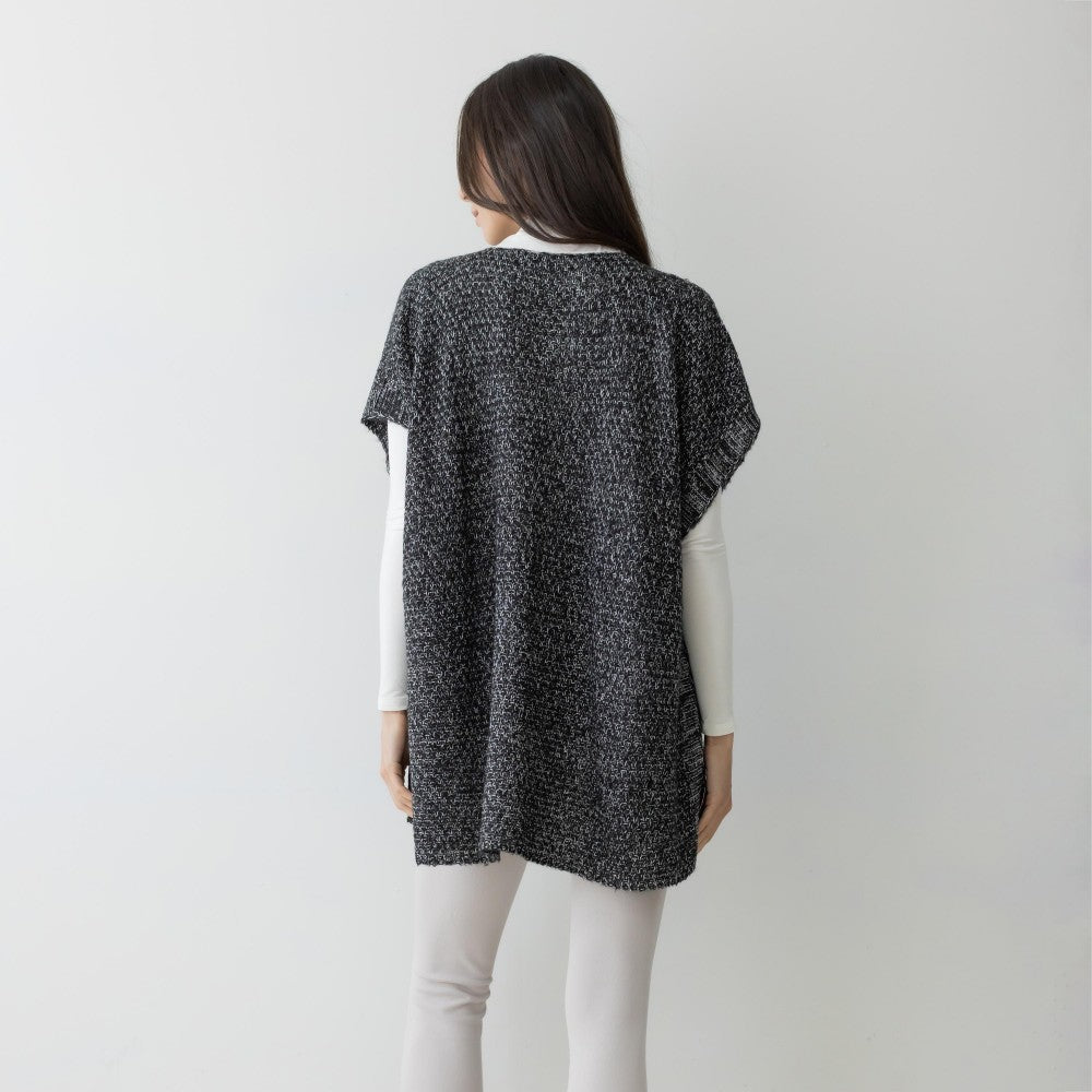 V Neck Knit Poncho Sweater With Pockets