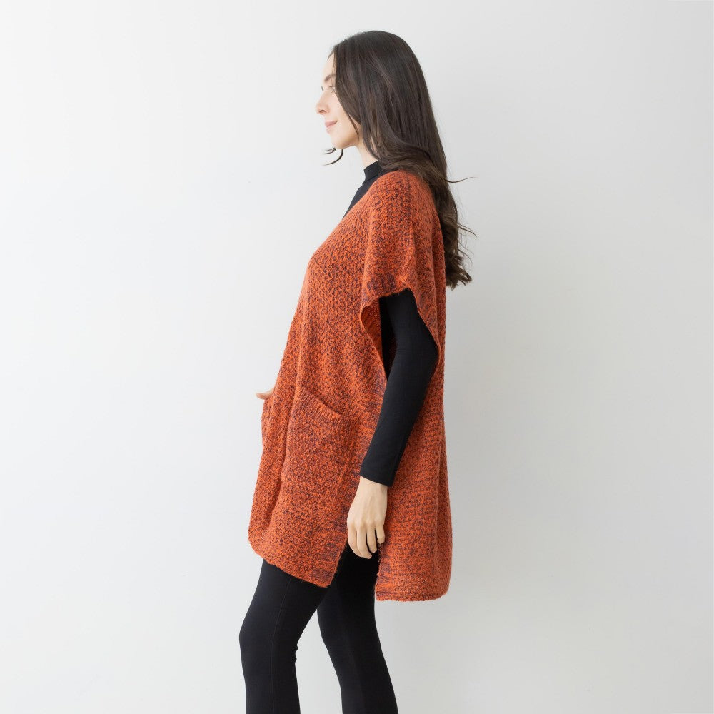 V Neck Knit Poncho Sweater With Pockets