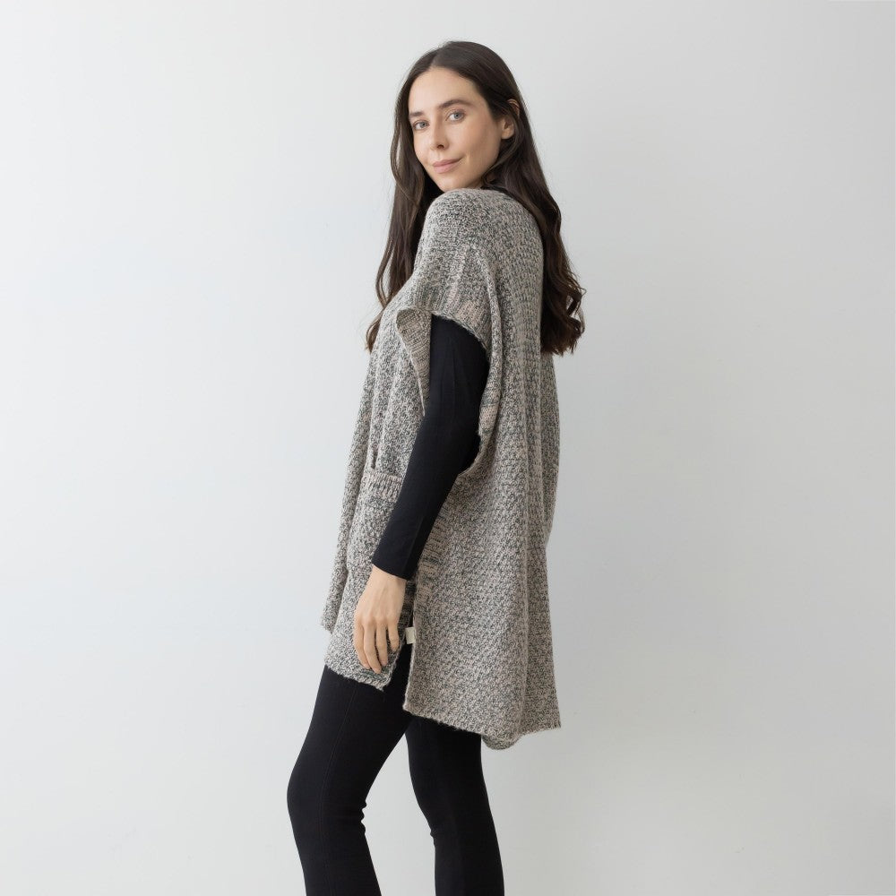 V Neck Knit Poncho Sweater With Pockets
