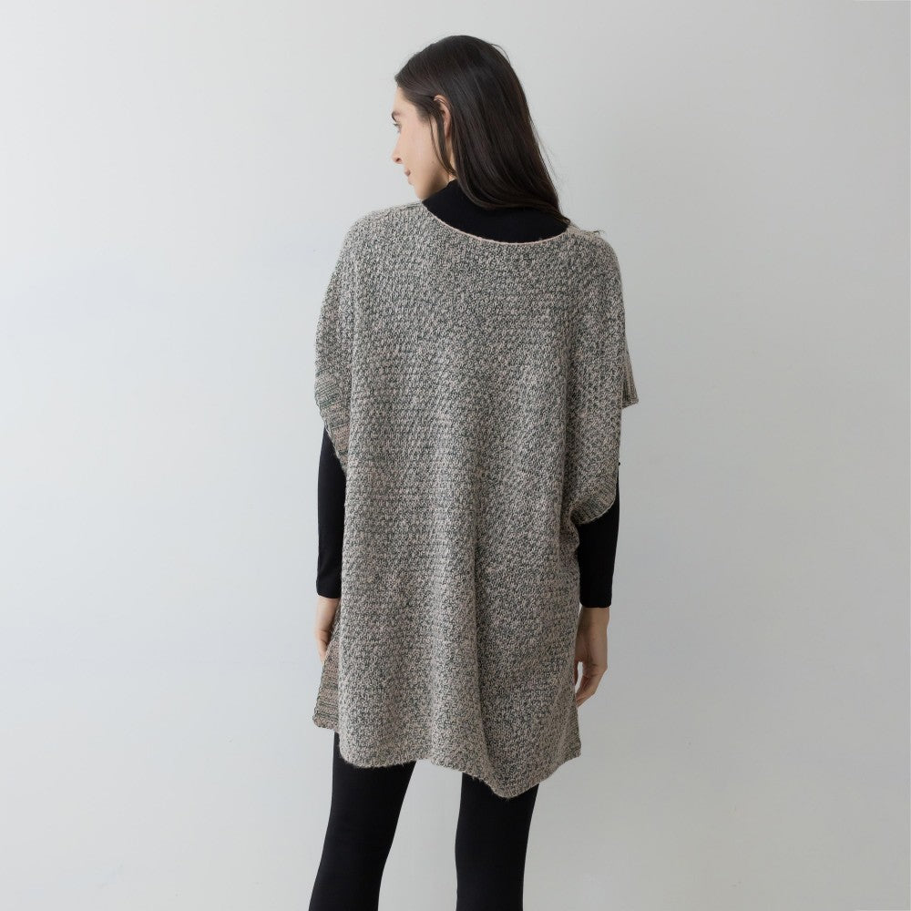 V Neck Knit Poncho Sweater With Pockets