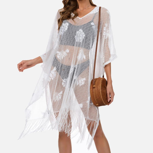 Floral Lace Poncho in White