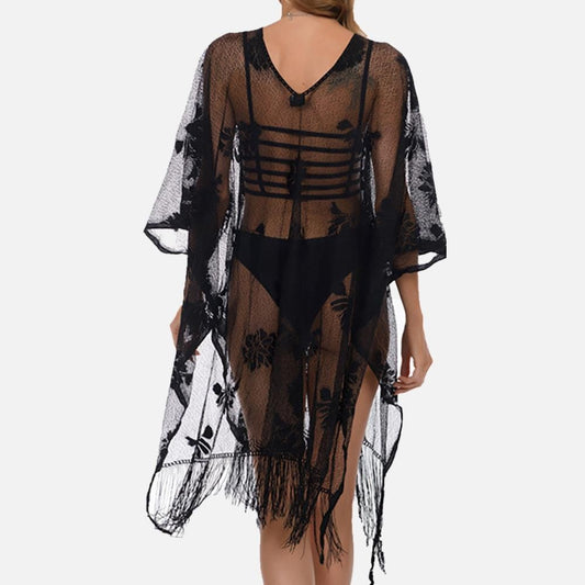 Floral Lace Poncho in Black