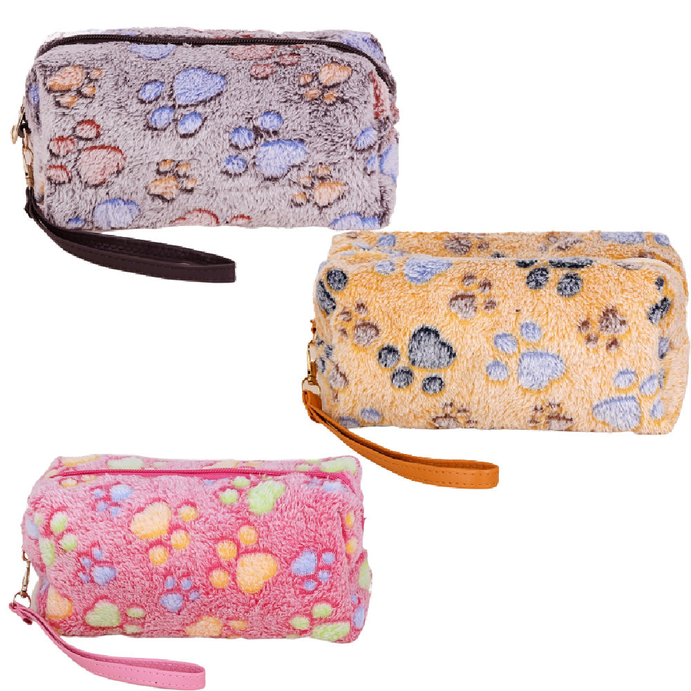 Fuzzy Paw Print Wristlet Pouch