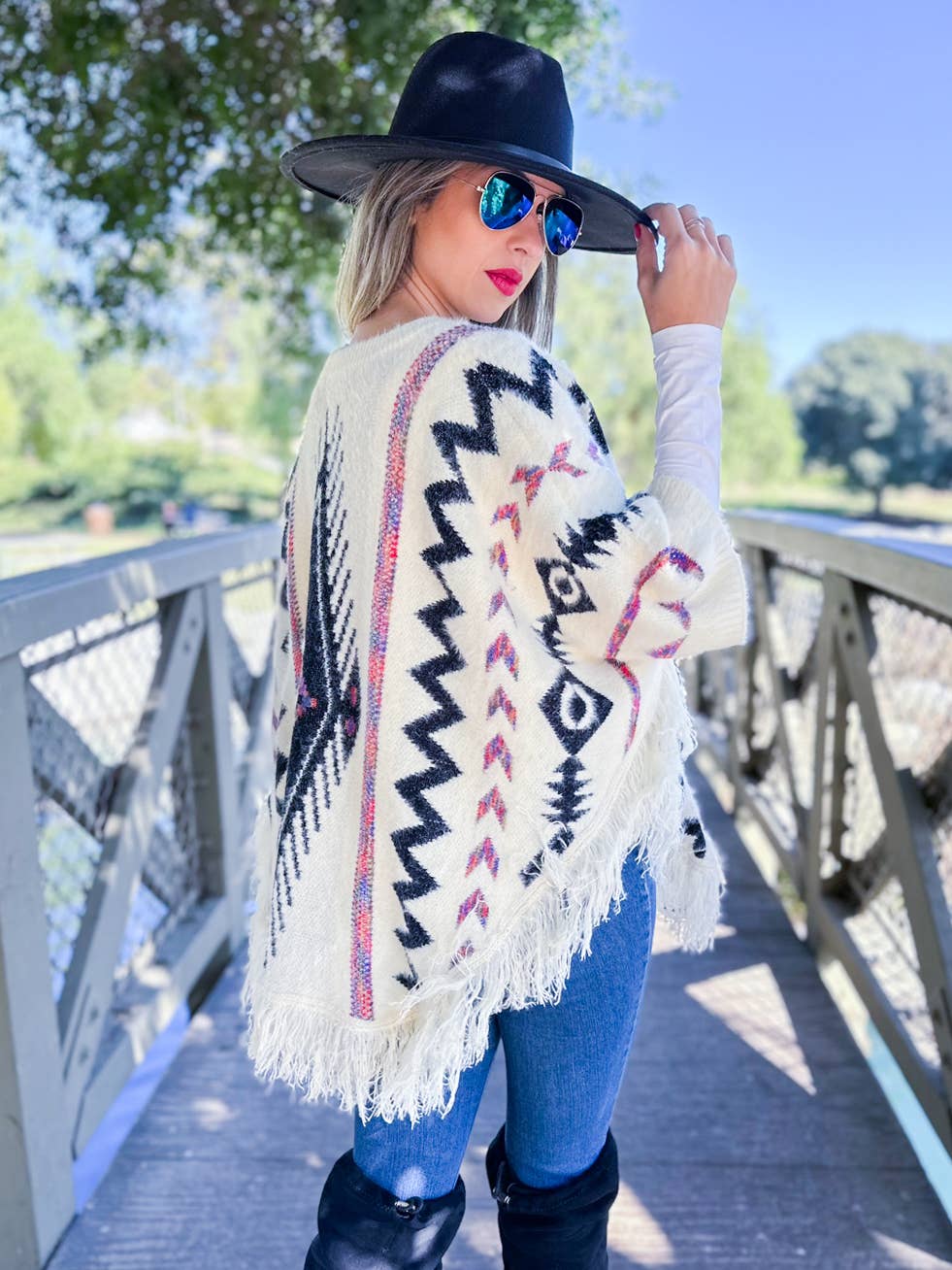 Aztec Eyelash Knit Poncho