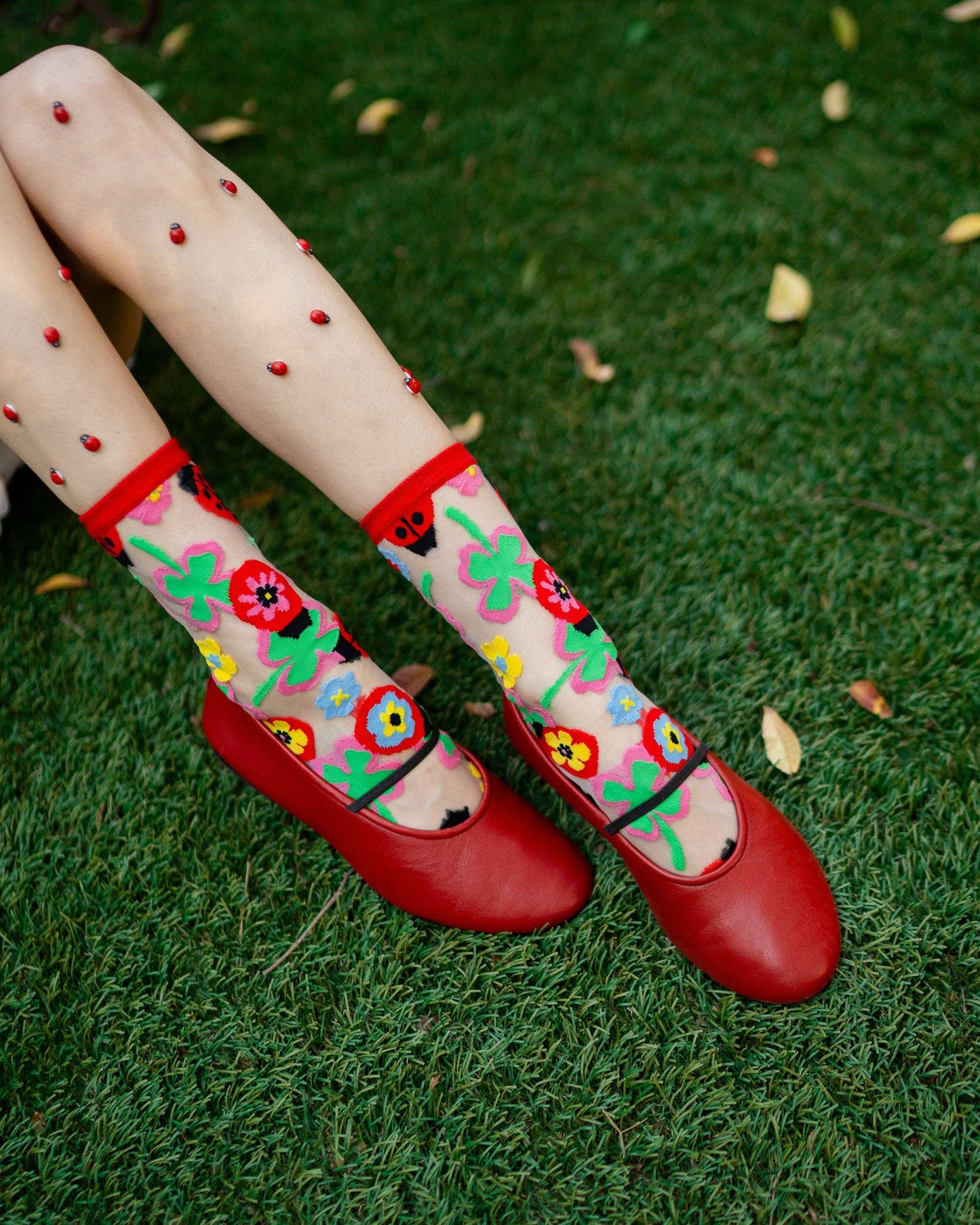 Lucky Ladybug Sheer Crew Sock