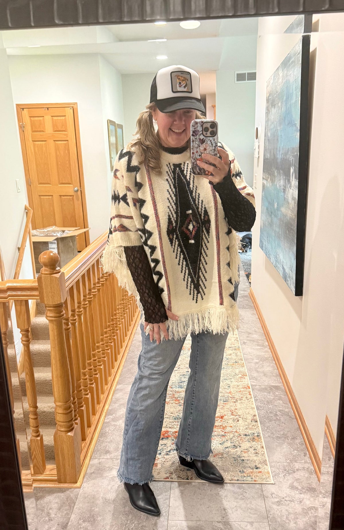 Aztec Eyelash Knit Poncho