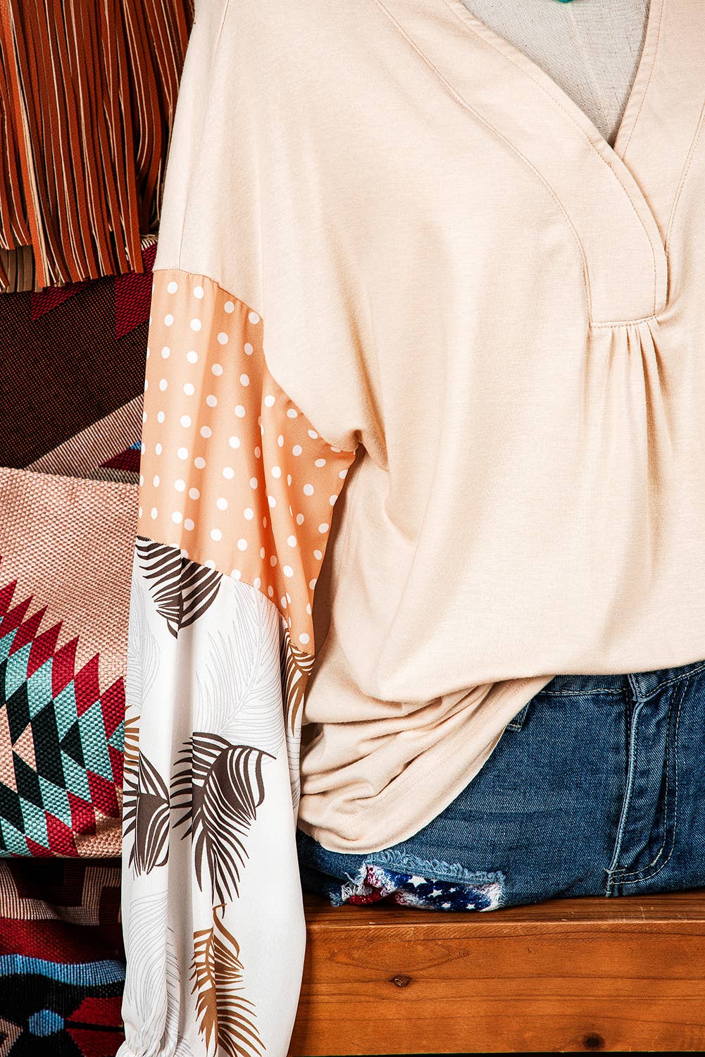 Western Leaves Knit Blouse