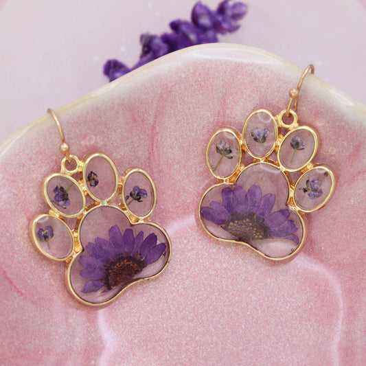 Purple Paw Dried Flower Earrings