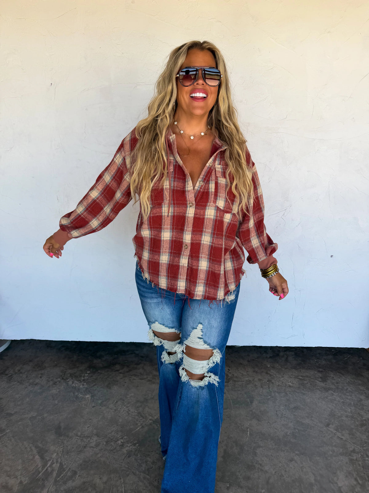 Red Plaid Hooded Shacket