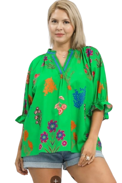 Island Green Floral Blouse