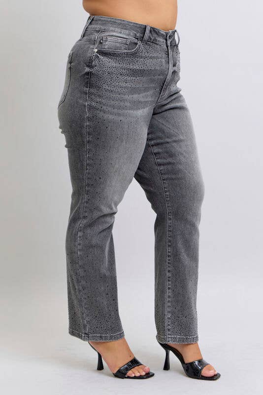 Judy Blue High Waist Rhinestone Straight Denim - Allison's Addicts