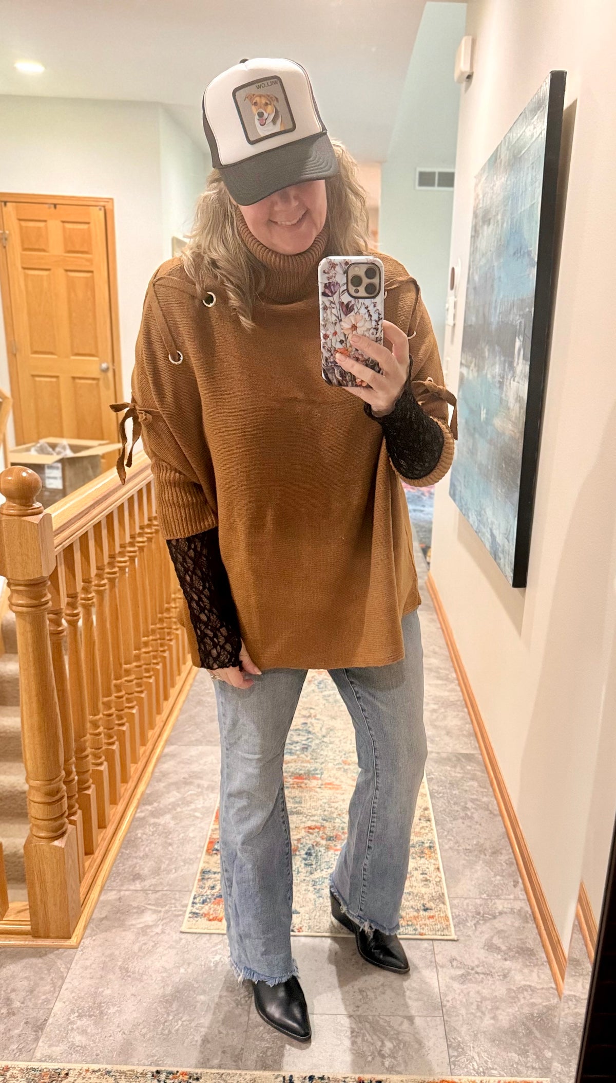 Lace Sleeve Turtleneck Top