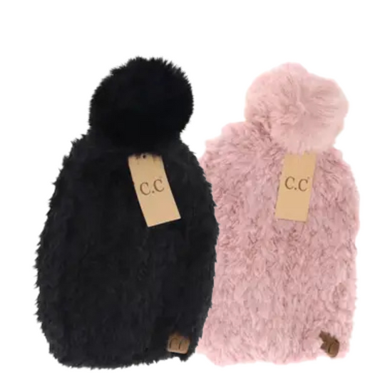 Allover Faux Fur Pom Beanie