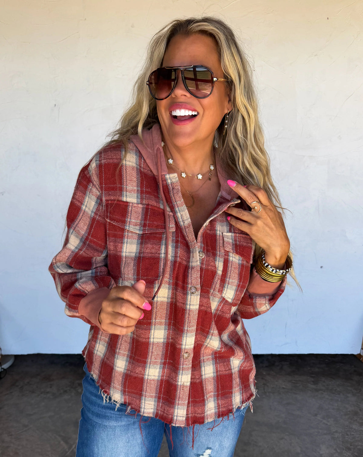 Red Plaid Hooded Shacket