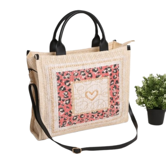 Heart Print Woven Tote