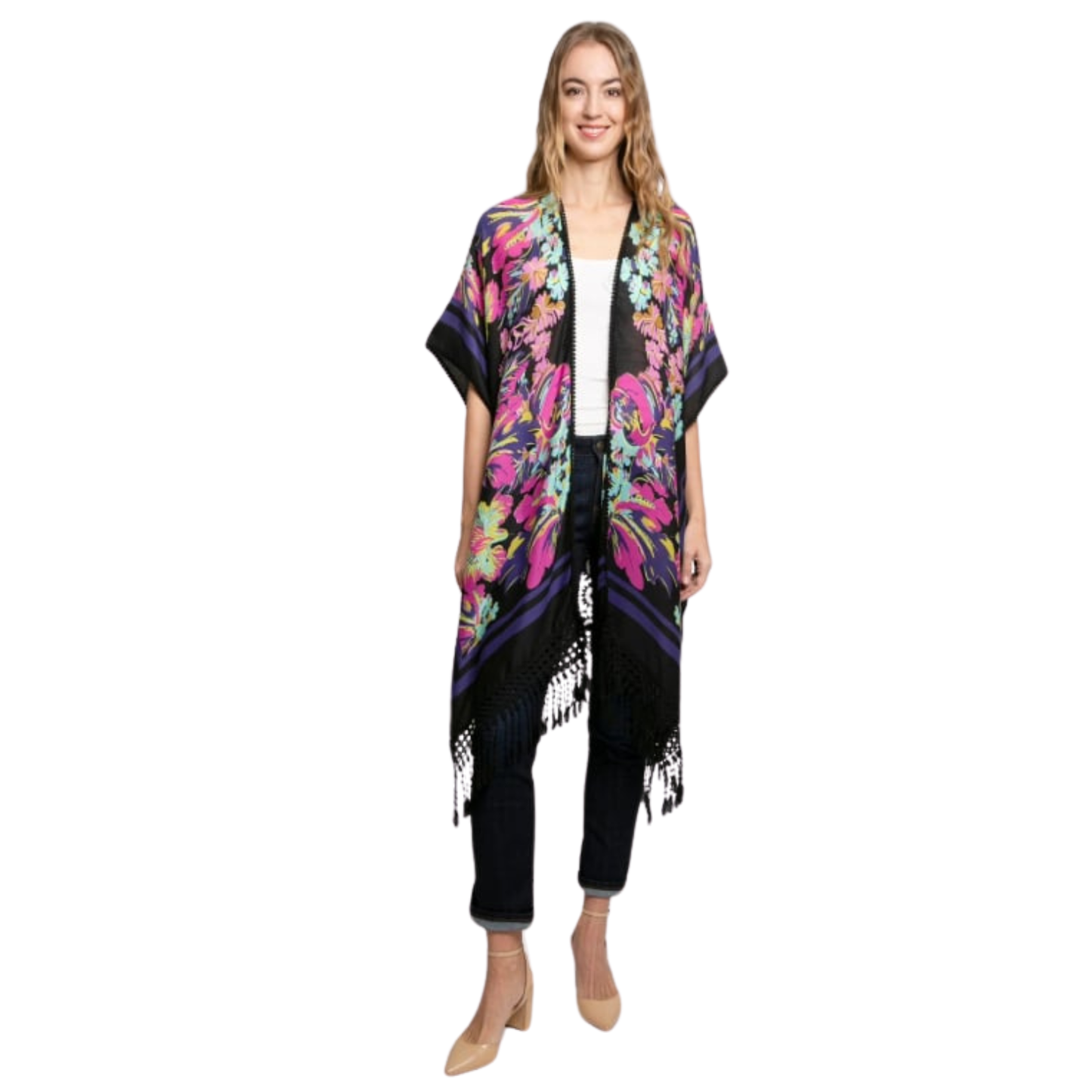 Black Crochet Center Back Kimono