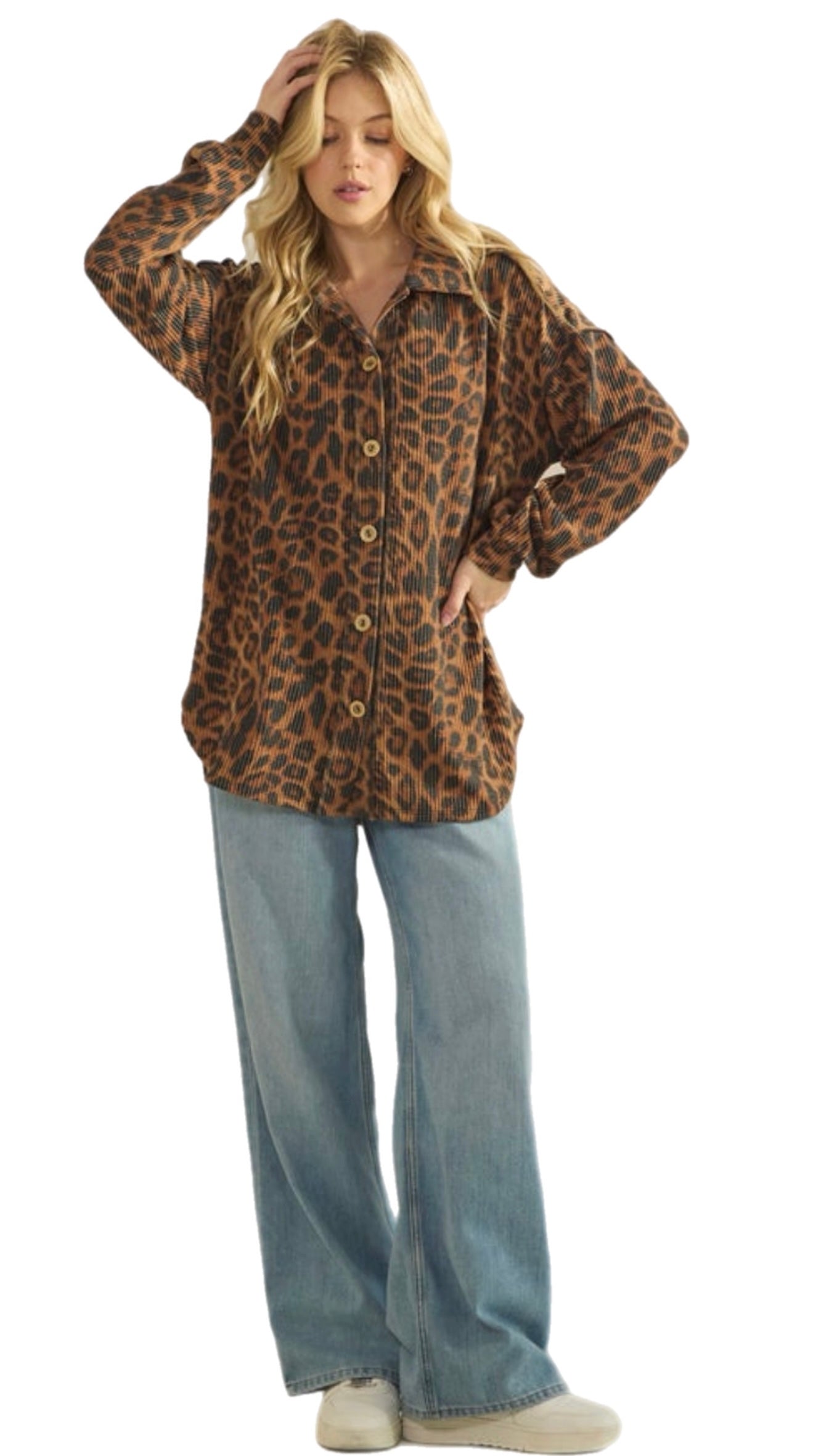 Urban Ribbed Cheetah Button Up Top