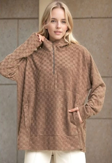 Plush Textured 3/4 Zip Hoodie