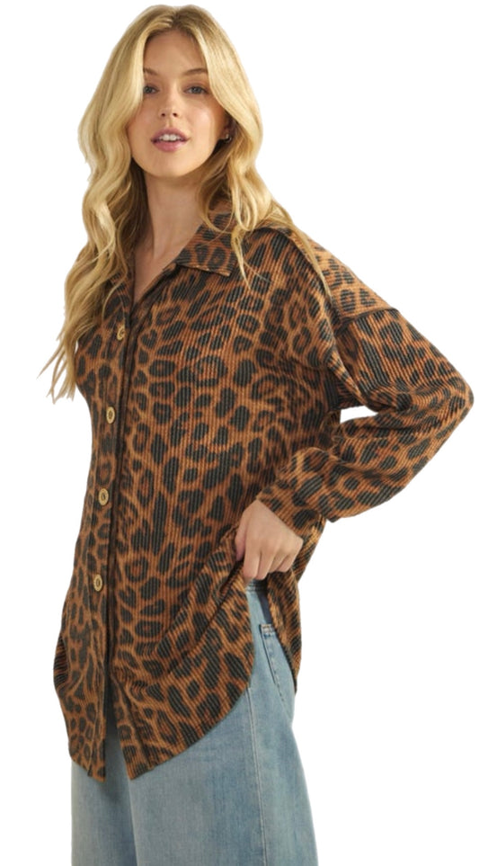 Urban Ribbed Cheetah Button Up Top