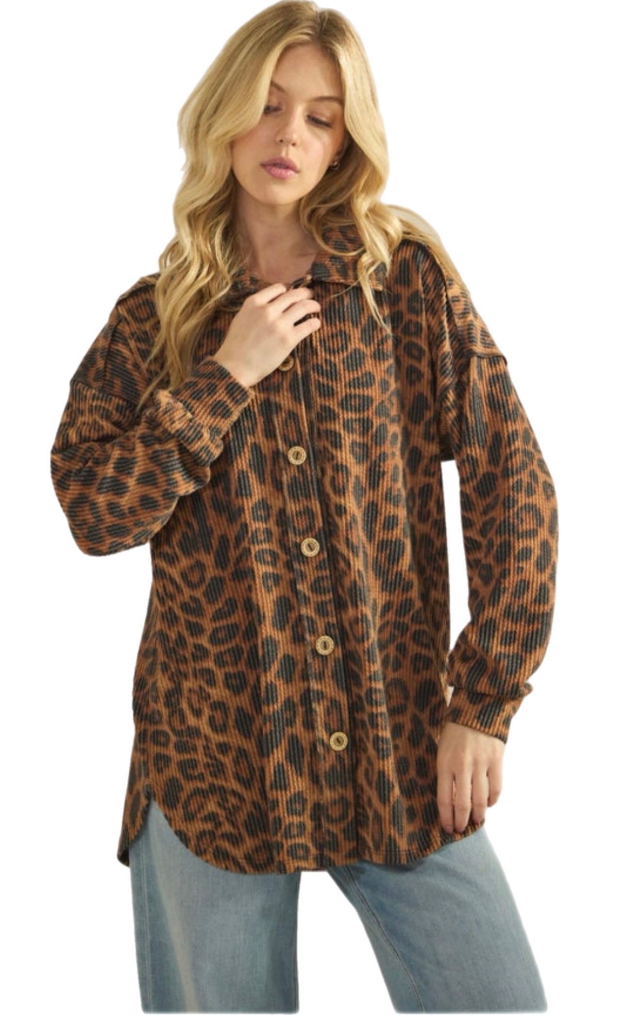 Urban Ribbed Cheetah Button Up Top