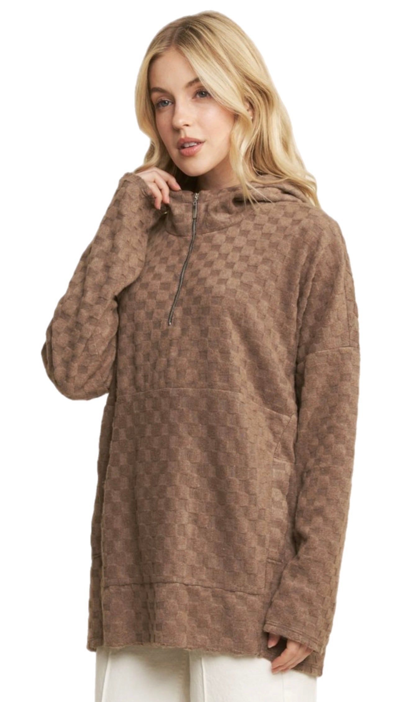 Plush Textured 3/4 Zip Hoodie