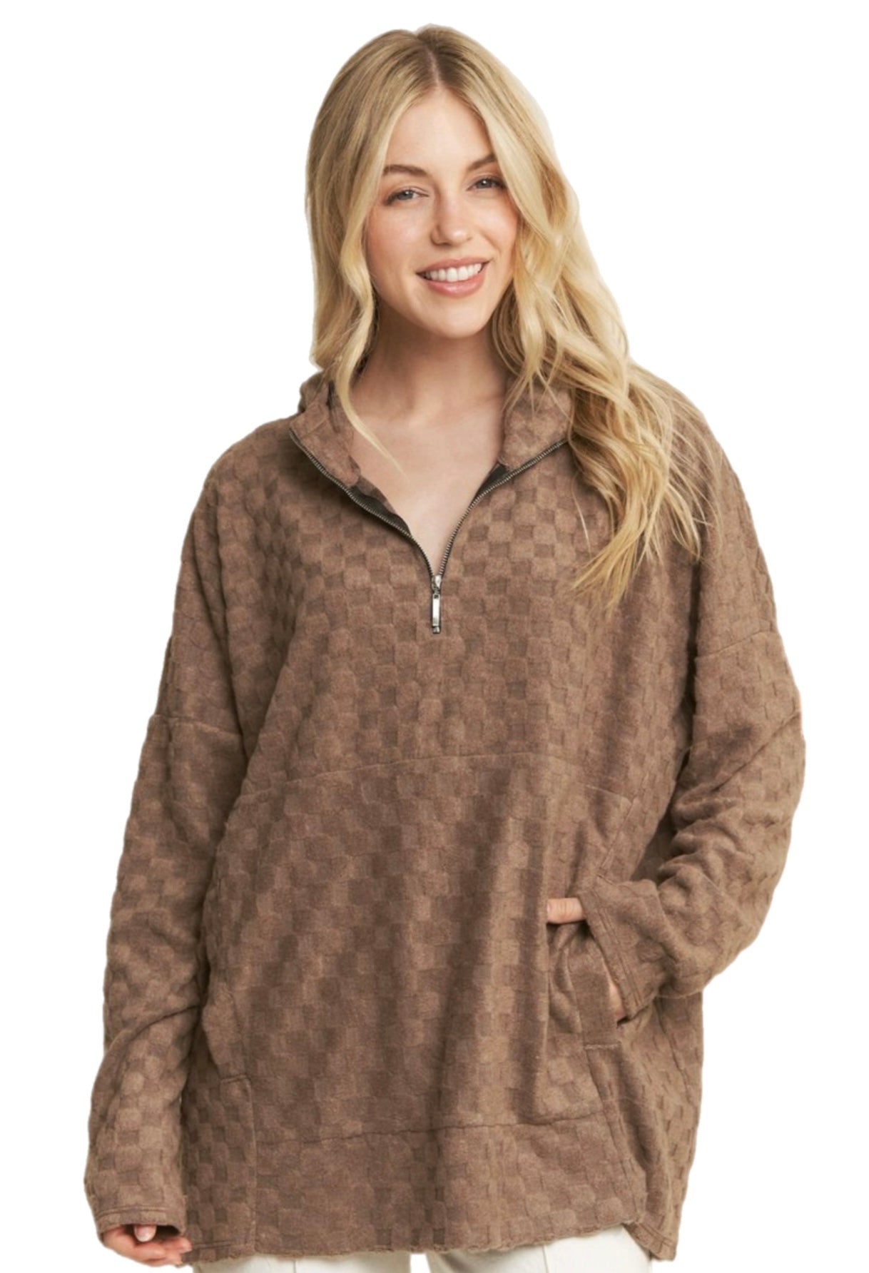 Plush Textured 3/4 Zip Hoodie