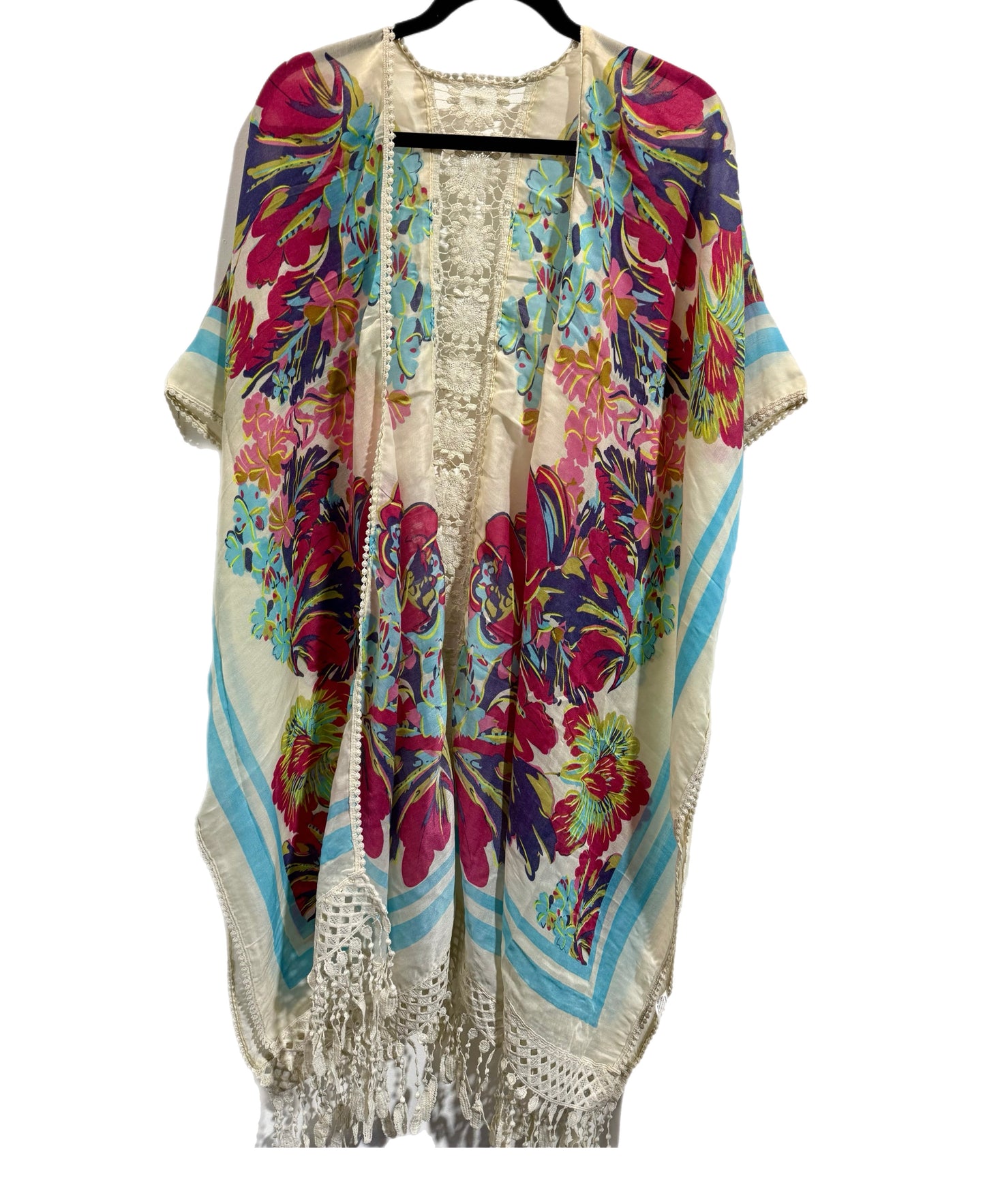 Bright Floral Crochet Center Back Kimono